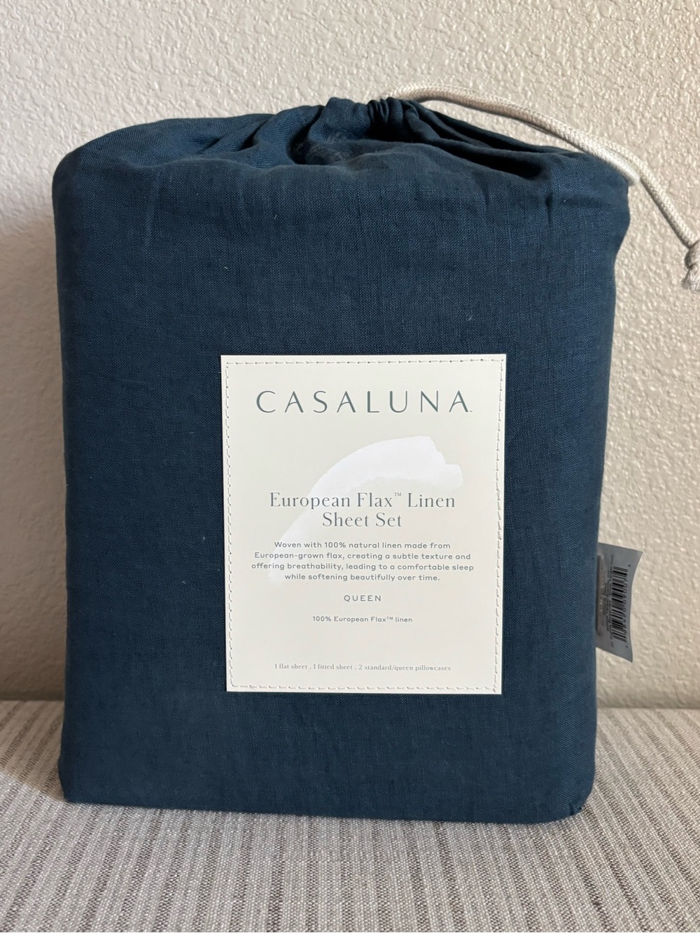 NWT Full/Queen Heavyweight Linen Blend Quilt Dark Mineral Blue - Casaluna